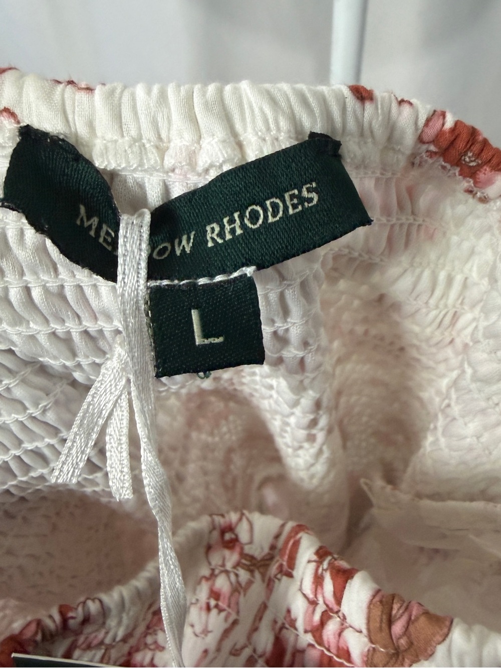 Meadow Rhodes Floral Smocked Strapless Tiered Maxi Dress White Red Orange Sz L - Picture 6 of 10